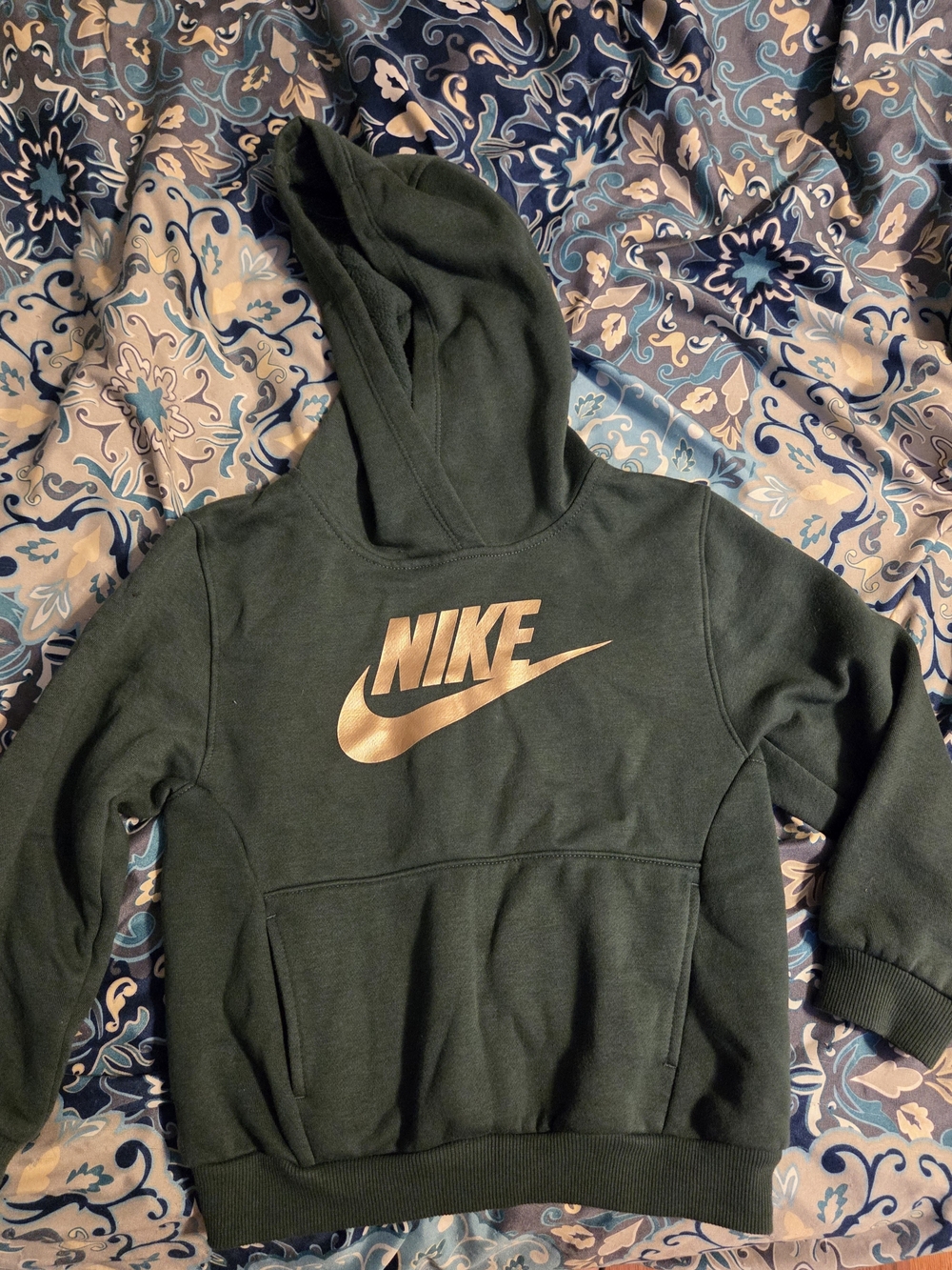 Nike Men's Dark Green Hoodie with Copper Logo